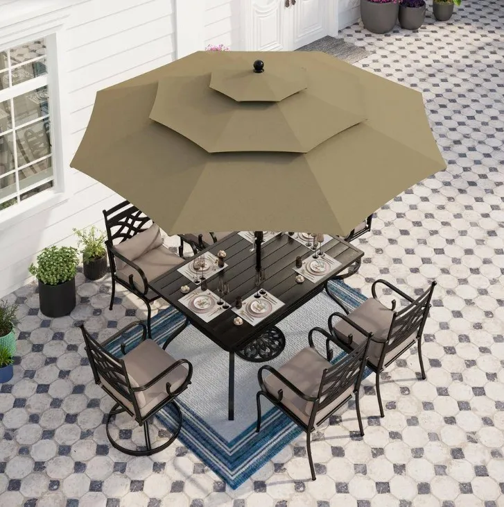 10ft 3 Tier Auto-tilt Outdoor Garden Backyard Table Market Aluminum Patio Umbrella