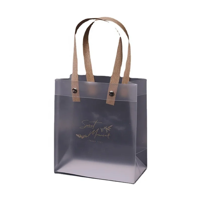 Frosted PP handbag transparent square bottom shopping plastic packaging bag  PVC gift bag customized logo