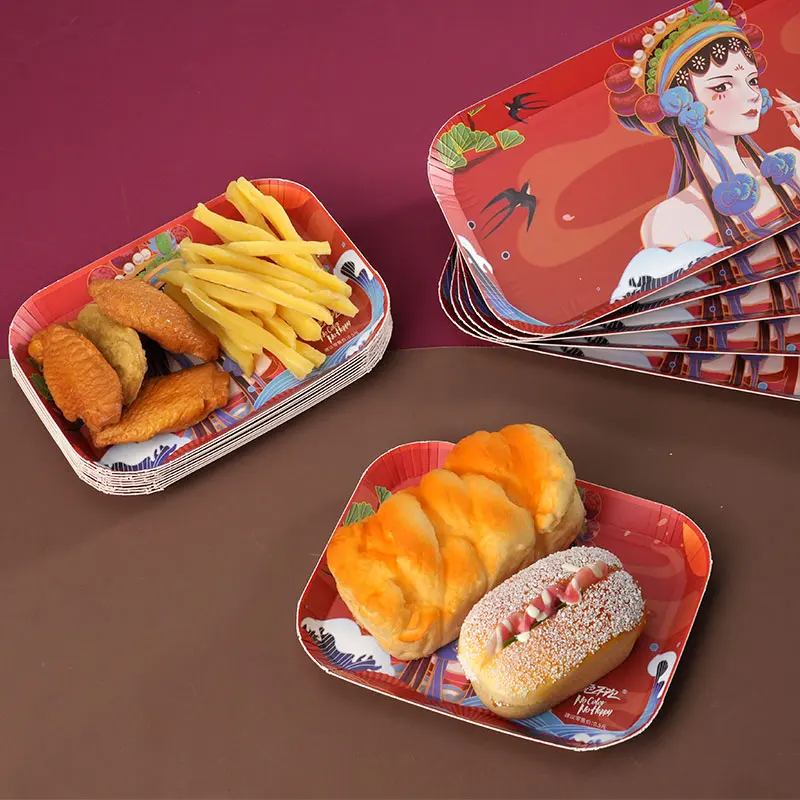 Factory Custom Chinese style Design Logo Snack restaurant Disposable food paper tray plate
