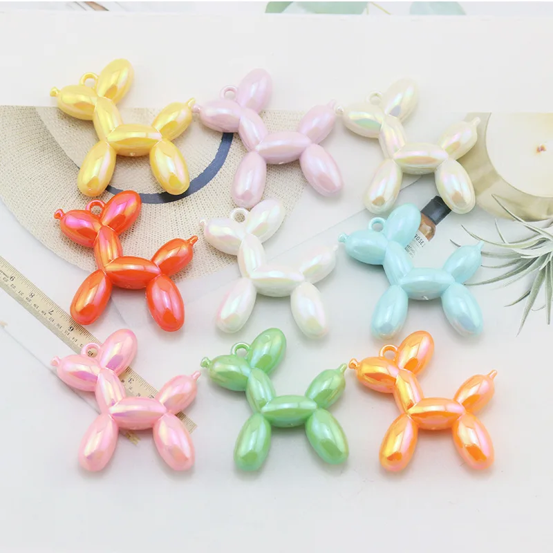 Shiny AB Colorful Acrylic Balloon Dog Beads Charms Pendant for DIY Jewelry Keychain