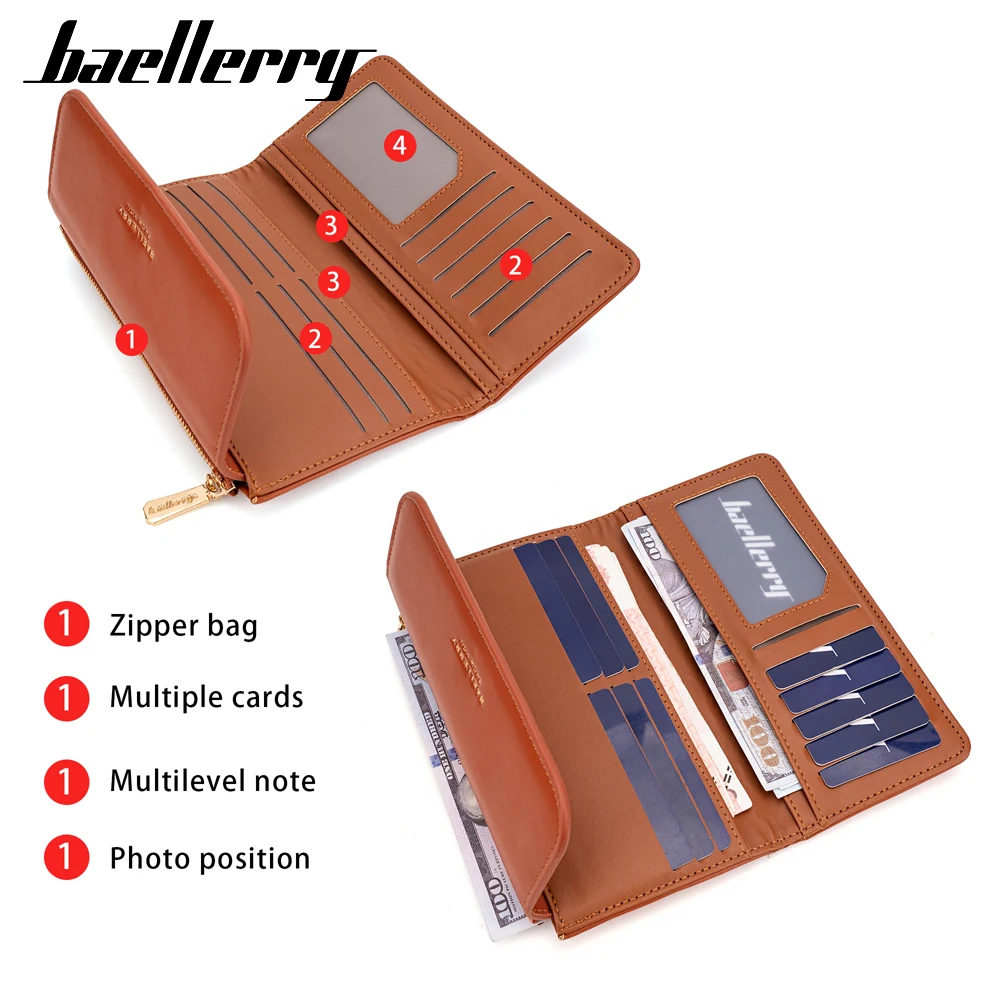 Baellerry  Women Purse ID Card Holder Large Capacity Billeteras Travel Elegant Buckle Zipper Ladies Wallet