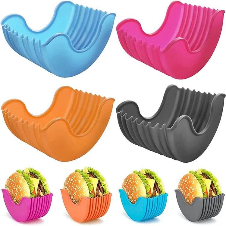 Wholesale Kitchen Accessories Burger Sandwich Hygienic Reusable Hamburger Cheese Box Expandable Silicone Rack Burger Holder