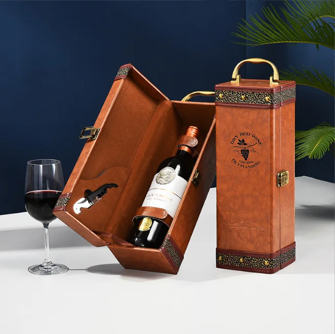 Custom Luxury  Foldable cardboard packaging liquor set champagne whisky red wine bottles glass wine paper gift Wine Box PU