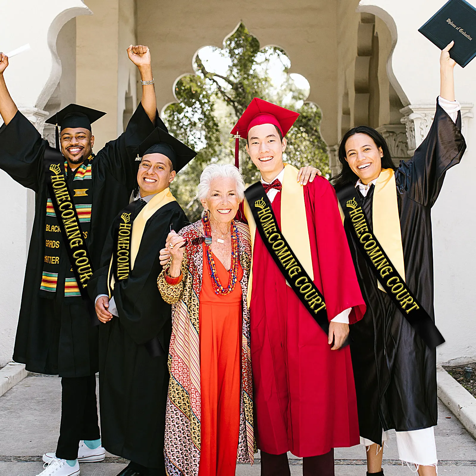 4 Packs Black Satin Homecoming Court Sashes Gold Print Bulk Pageants Homecoming Party Graduation Celebration School