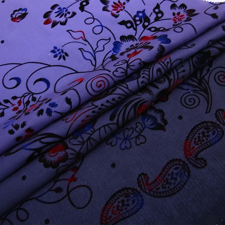 
China supplier wool peach flocking woven indonesia best black dress material shiny african fabric dye dress 