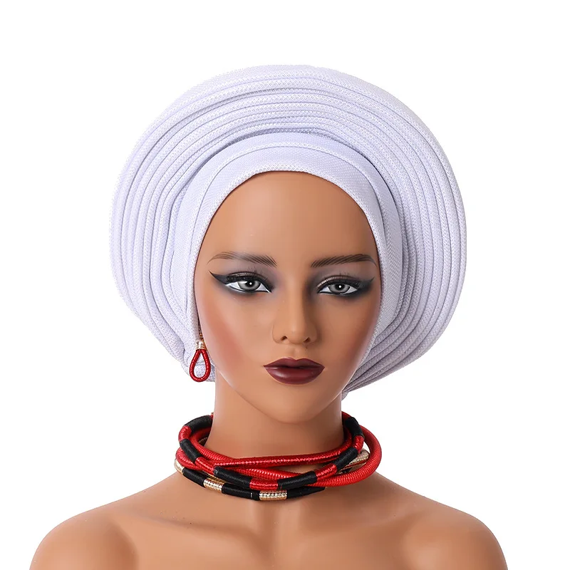 Wholesale 2024 hot sale headwraps women custom nigerian aso oke bonnet fashion free size female african headtie