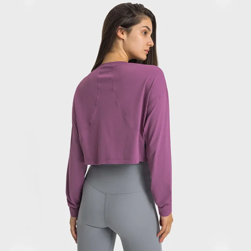 New Crew Neck Gym Fitness T Shirts Workout Women Tops Sportswear Long Sleeve Quick Drying Fabric Pullover Sweatshirt