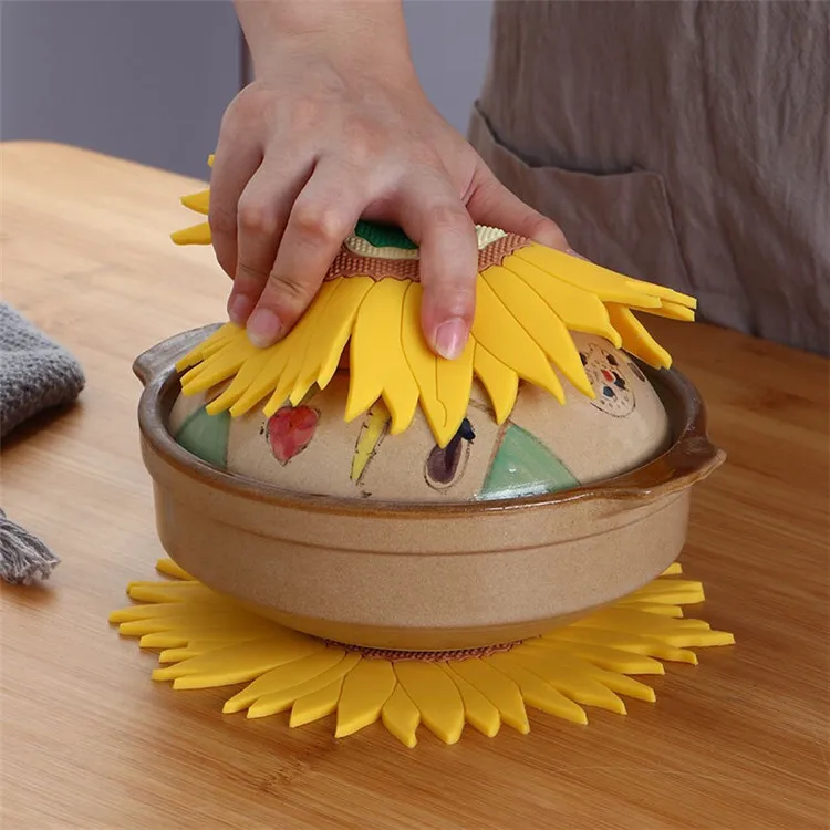 
New Design Sunflower Shaped Kitchen Dining Table Decoration Silicone Heat Insulation Resistant Mat 