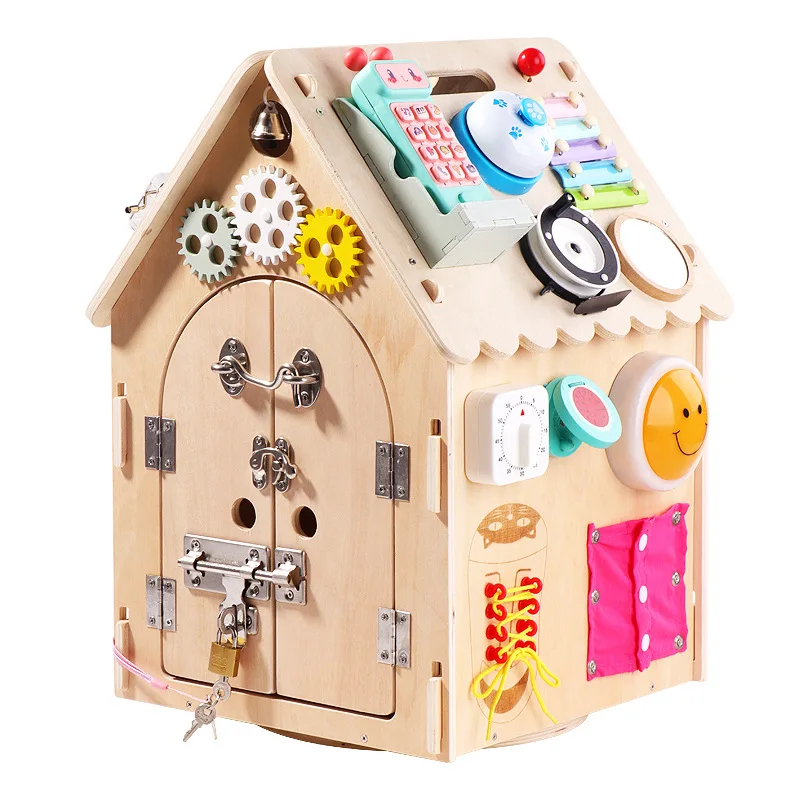 Montessori Busyboard Children Toys Busy House Board Wooden Sensory Toy with Light Switches