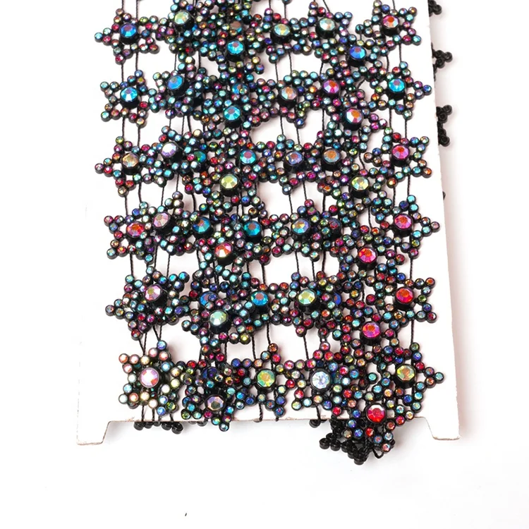 Fashionable and attractive a row stars shape polychrome rhinestone banding Crystal Rhinestone trims cup chain for decorating