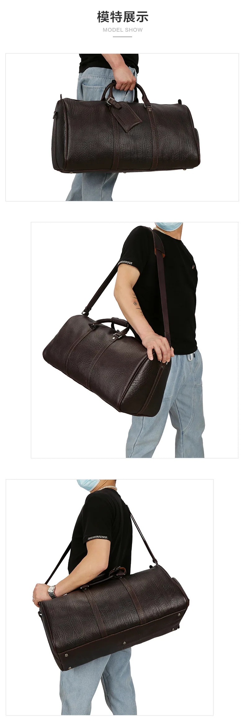 Fashion Luxury Real Cow Hide LEATHER Shoe Compartment Large Capacity Vintage Men Weekender Duffel Bag Travel Duffle Bag