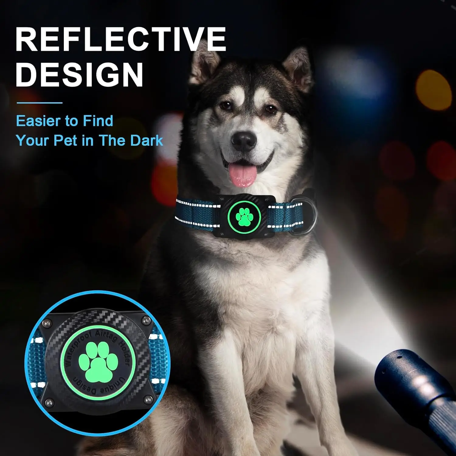 NiBao Airtag Dog Collar Waterproof Nylon  Reflective Adjustable With Soft Neoprene Dog Pet Collar