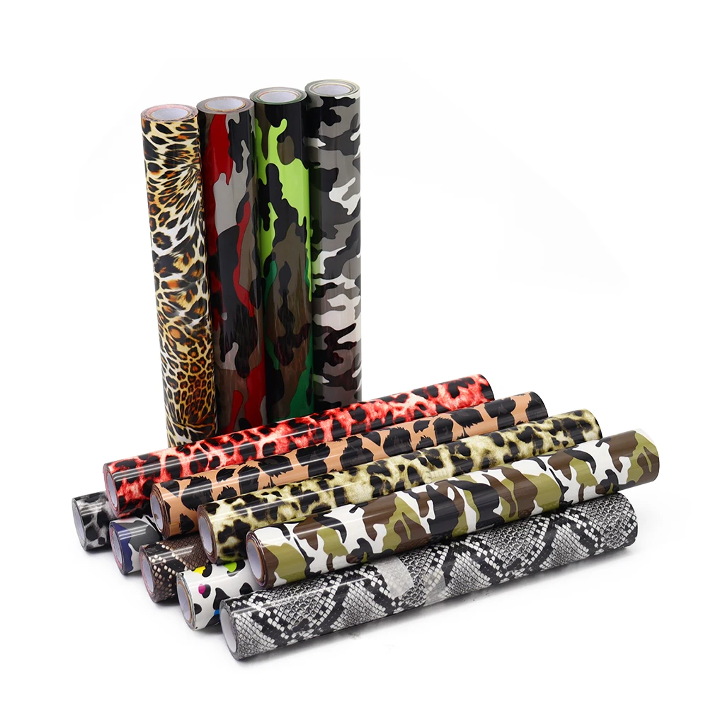 Yuanfan Camouflage Leopard PU heat transfer vinyl rolls iron on thermal film for t shirts clothing fabric textile cricut