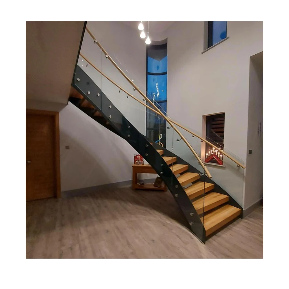 Victorian Style Staircase Top Quality Curved Timber Stairs Design Classical Wrought Iron Handrail