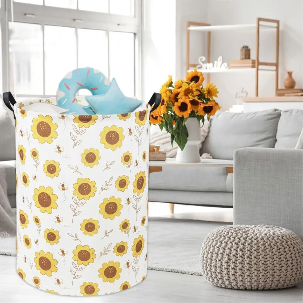 100% Natural Linen Laundry Hamper Laundry Basket with Long Handles Large Round Laundry Basket