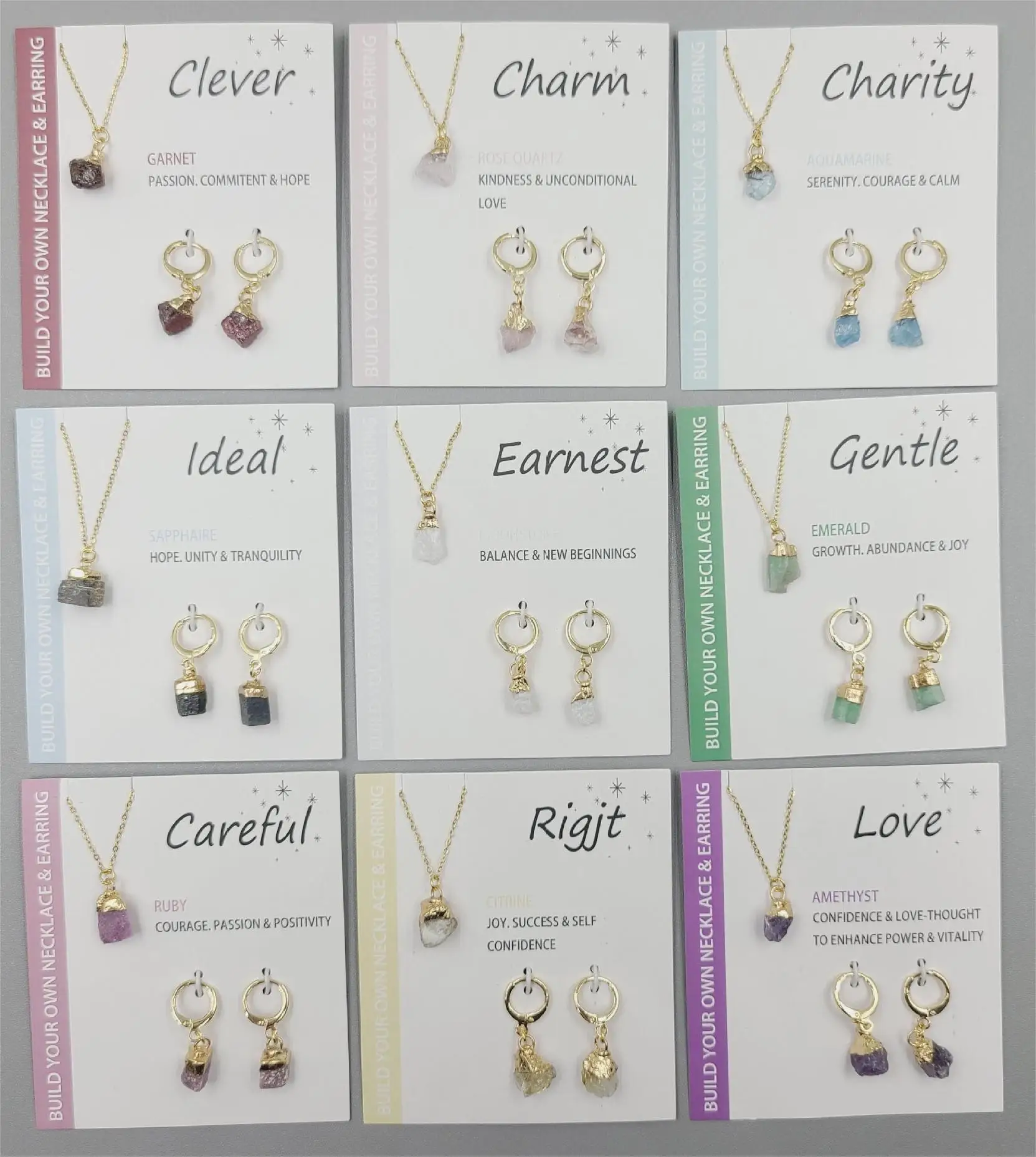 Natural Stone Healing Crystal Stainless Steel Earrings Gold Plated Necklace Jewelry Sets For Women