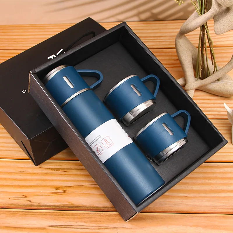 Hot Sale 500ml 304 Stainless Steel Insulated Mug Coffee Thermos Water Mug Vacuum Kettle One Cup 3 Lids Set