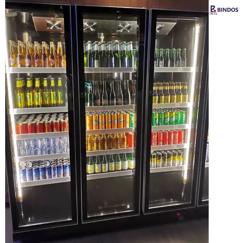 Three Full Glass Doors Supermarket Drink Display Cooler Cold Beer Beverage Fridge LED Lighting Standard Size Freezer For Shop