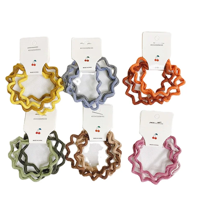MIO Korean Hair Tie Cute Wavy Soft Colorful Baby Black Hair Ties Custom Elastic Band Rubber Bands Fabric Hair Accessories