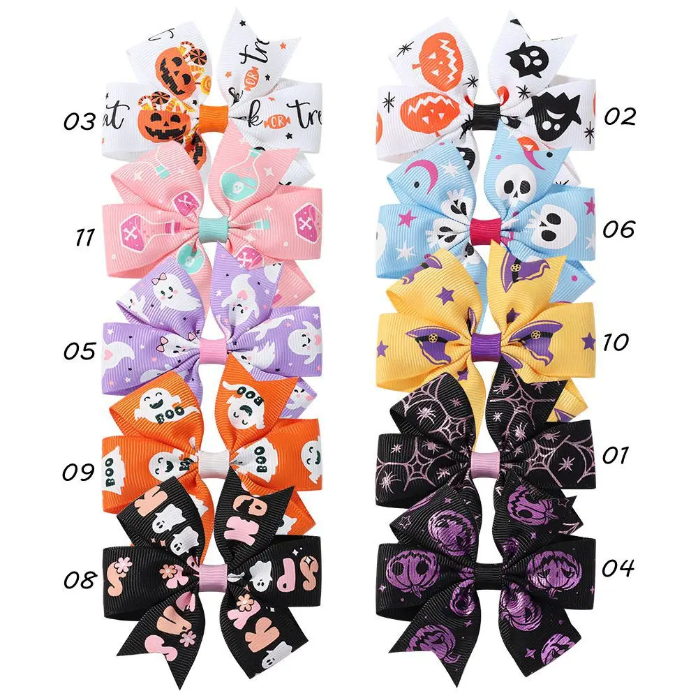 Jiamu New Design Halloween Children Ribbon Bow Hair Clips For Little Girls Black Bats Evil Halloween Hair Accessories Wholesale