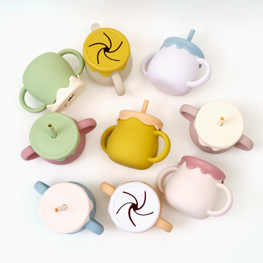new baby  snack cup easy to clean honey cup with 2 lids Multi purpose straw cup with stock silicone