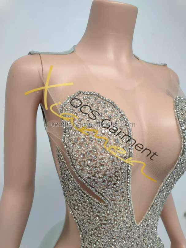 Ocstrade Handmade Custom Color Rose Gold Dresses For 21St Birthday Luxury Beaded Silver Crystal Short Evening Dresses Club Party