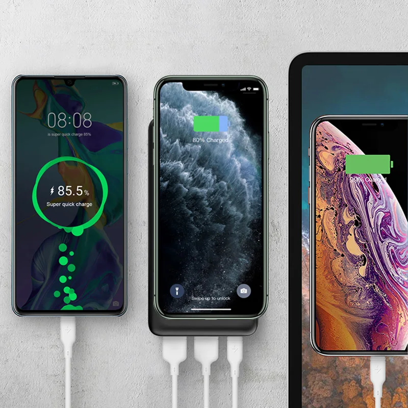 SOSLPAI super capacitor li-polymer battery mobile 10w wireless power bank 20000mah 2 usb quick charge phone power banks