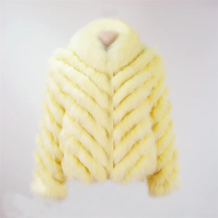 China 2021 New Arrival Genuine Real Fox Fur Jackets Yellow Fluffy Winter Women Silk Jacket Coats For Woman