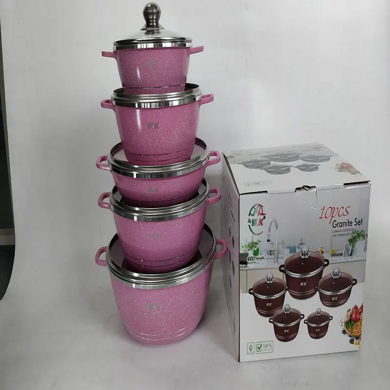 Non-stick Cooker Set of 10 Pieces Household Aluminum Wok Soup Pot Kitchen Utensils Combination Gas Stove Suitable for Cooker Set