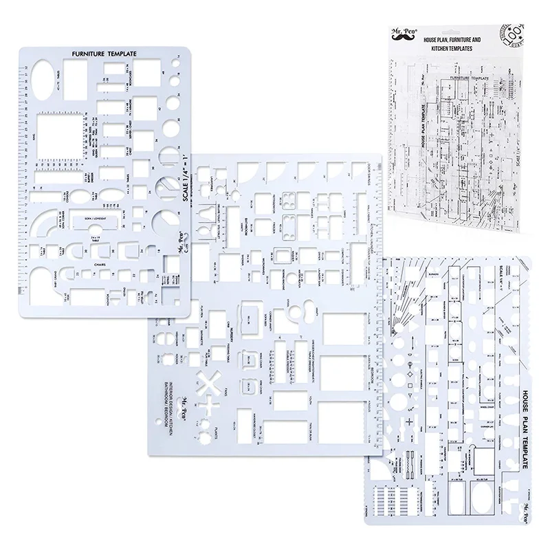 House Plan Interior Design and Furniture Templates Drafting Tools and Ruler Shapes for Architecture
