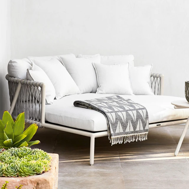 Nordic Leisure Outdoor Modern Furniture Corner Aluminium Sofa Set 1 2 3 Seater PE Rattan Garden Sofa