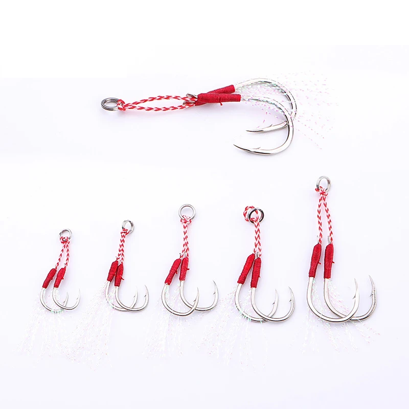 High Carbon Salt Water Fishing Assist Hooks Jigging Assist Hooks With Tinsel