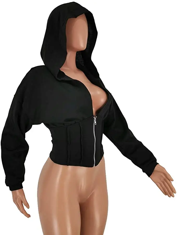 Oversized sweatshirts and pullover crop top grey zip sexy fashion women hoodie crop top