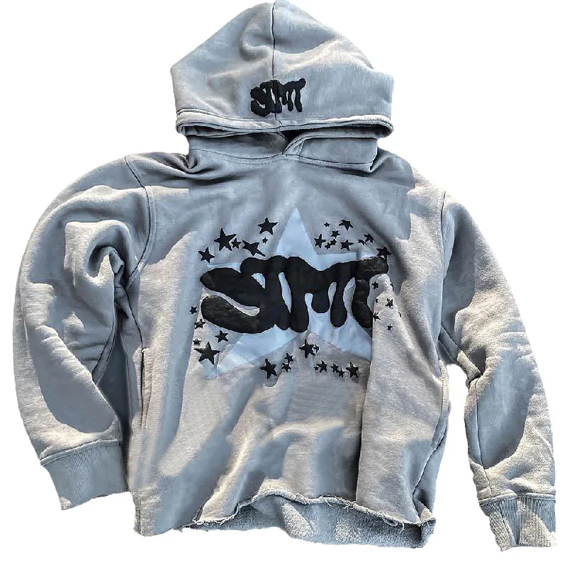 Wholesale heavyweight cotton cut edge raw hem oversized high quality manufacturers custom logo cropped men 3d puff print hoodies