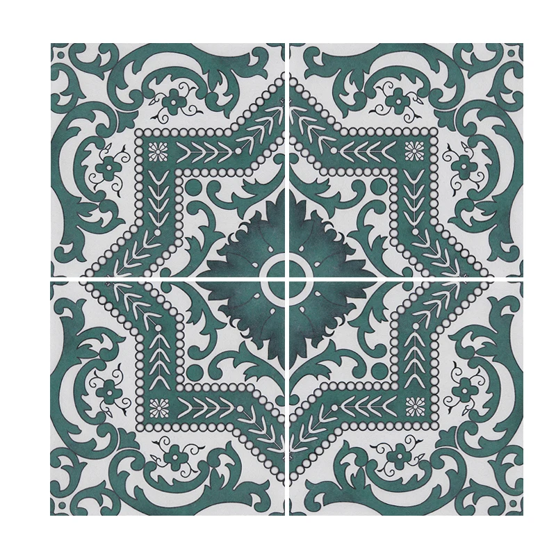 Classic Vintage Flower Design 200x200mm 8 x 8 inch Dark Green 3d Printing Decorative Cement Art Ceramic Tiles