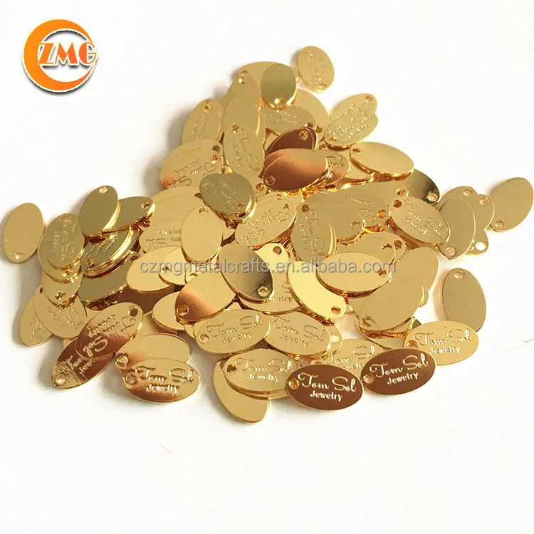 Оптовая продажа оригинальная позолоченная металлическая бирка 18k с гравировкой логотипа на заказ для ювелирных