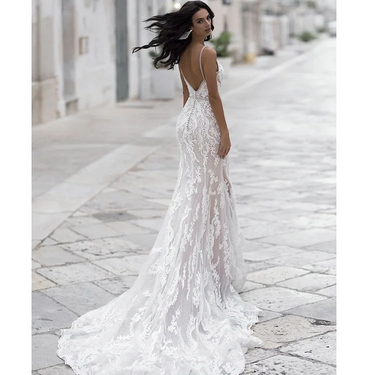 Hot sale deep v neck sleeveless backless bridal gowns wedding dress elegant women wedding dresses bridal