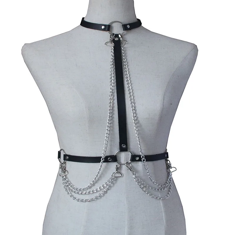 Hot Sale Ladies Punk Leather Chain Strap Bra Gothic Bolt Body Cage Belt Adjustment Halloween Festive Carnival Costume