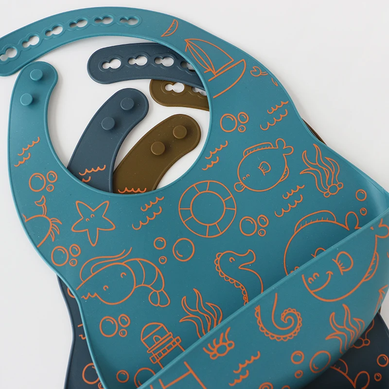 Cute animal printing pattern silicone bib bpa free food grade baby feeding silicone bibs for toddler