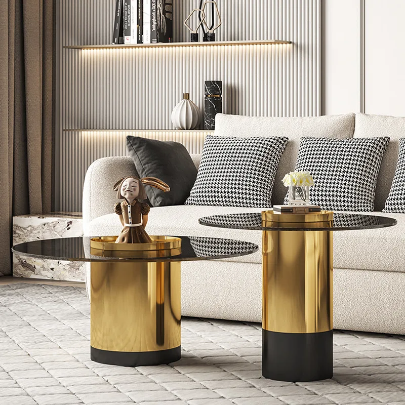 Luxury Modern Nordic Living Room Furniture Metal Glass Stainless Gold Living Room Side Table Coffee Tables