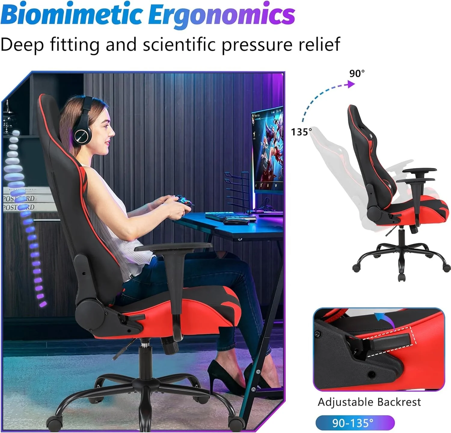 highest quality pvc blue Colombia 2024 cadeira gamer custom logo adjustable recliner office anji gaming chair red black