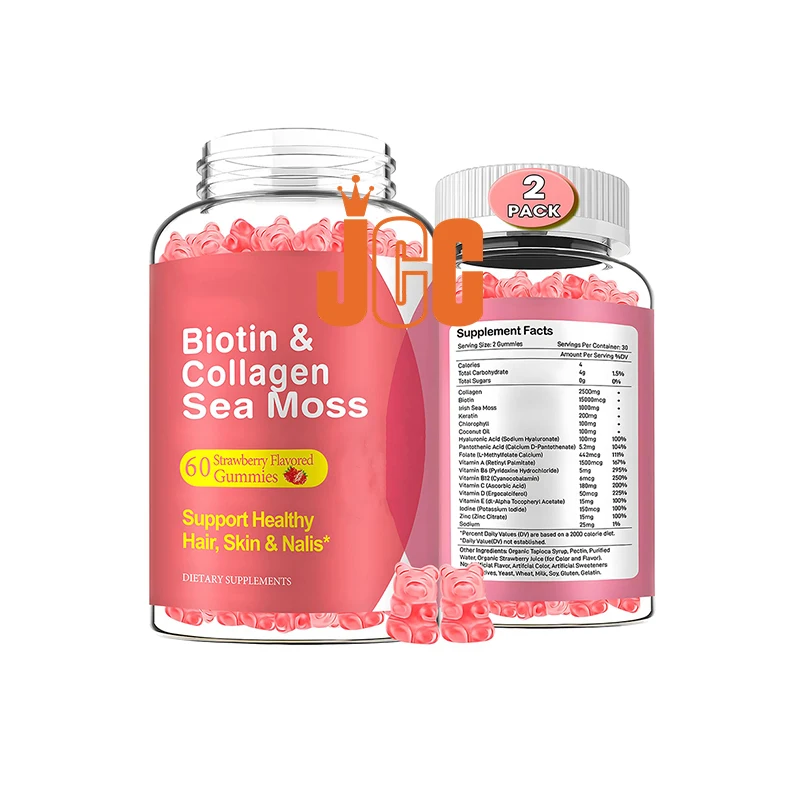 OEM Collagen Gummies with Biotin for Hair Growth Nails Care Biotin Vitamin Strawberry Flavor Beauty Product Gummy for Women