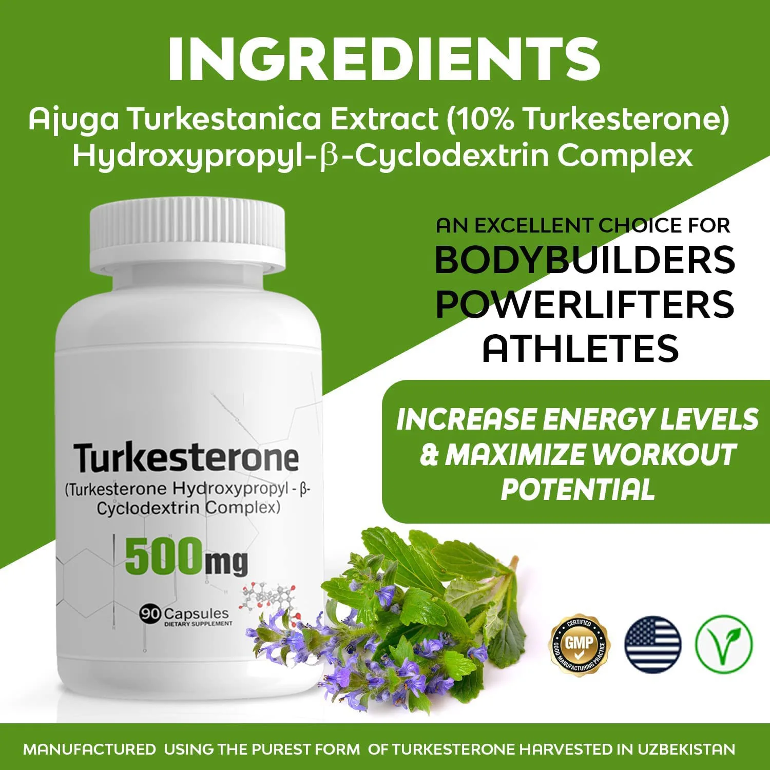 500mg Hydroxypropy Cyclodextrin Complex Turkesterone Capsules Muscle Growth Recovery & Stamina Supplement for Adults