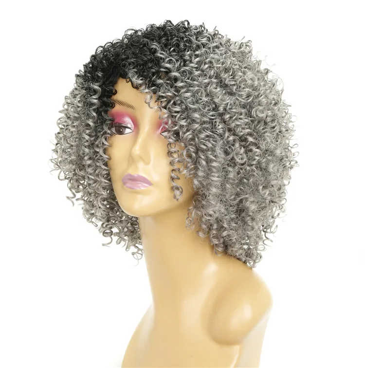 Ready Made New Model Fashion Afro American Euro UK German Short Spiral Tight Big Curls Grey Gray Curly Human Hair Wigs in Bulk