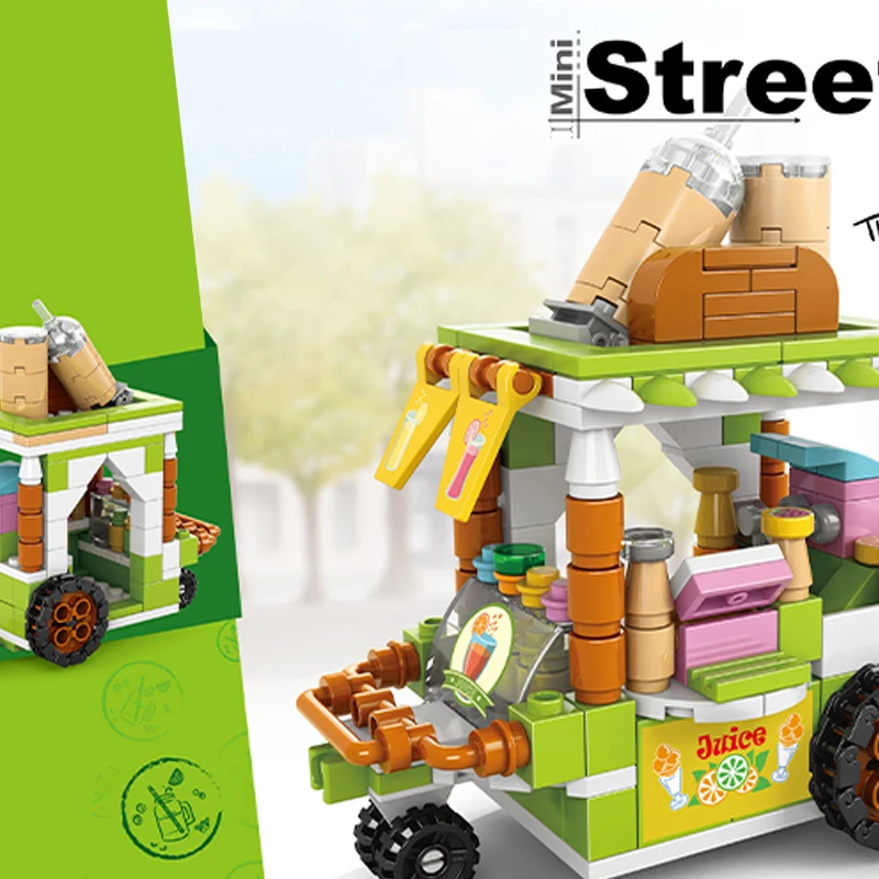 Zhiqu Toys Wholesale city street view building block toy colorful food car for kids toys building blocks sets
