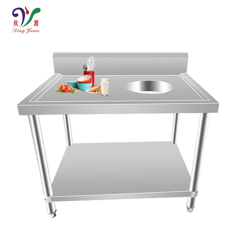 oem custom professional commercial kitchen prep worktable rectangle 304 stainless steel work table with over shelf