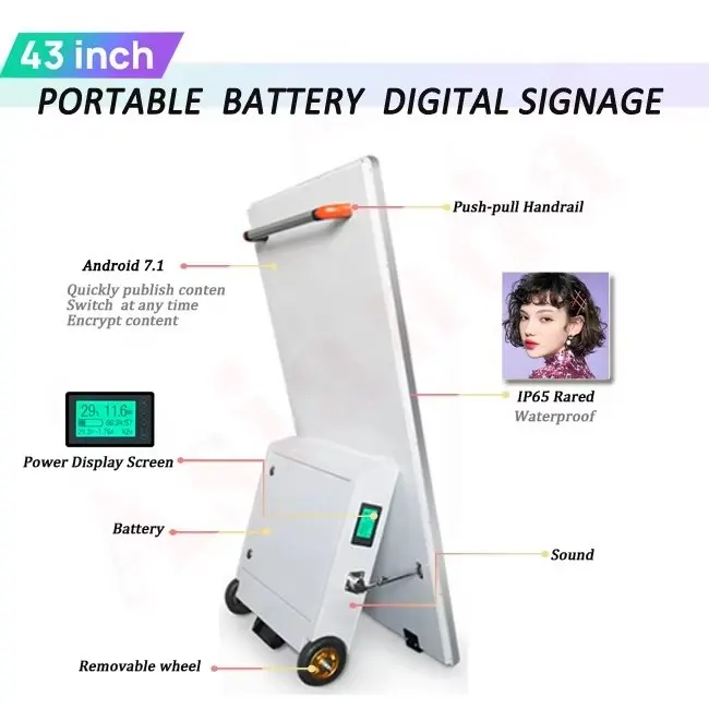 Best Selling Capacitive Battery Powered High Brightness Moveable Advertising Equipment Screen Floor Standing Outdoor 6mm