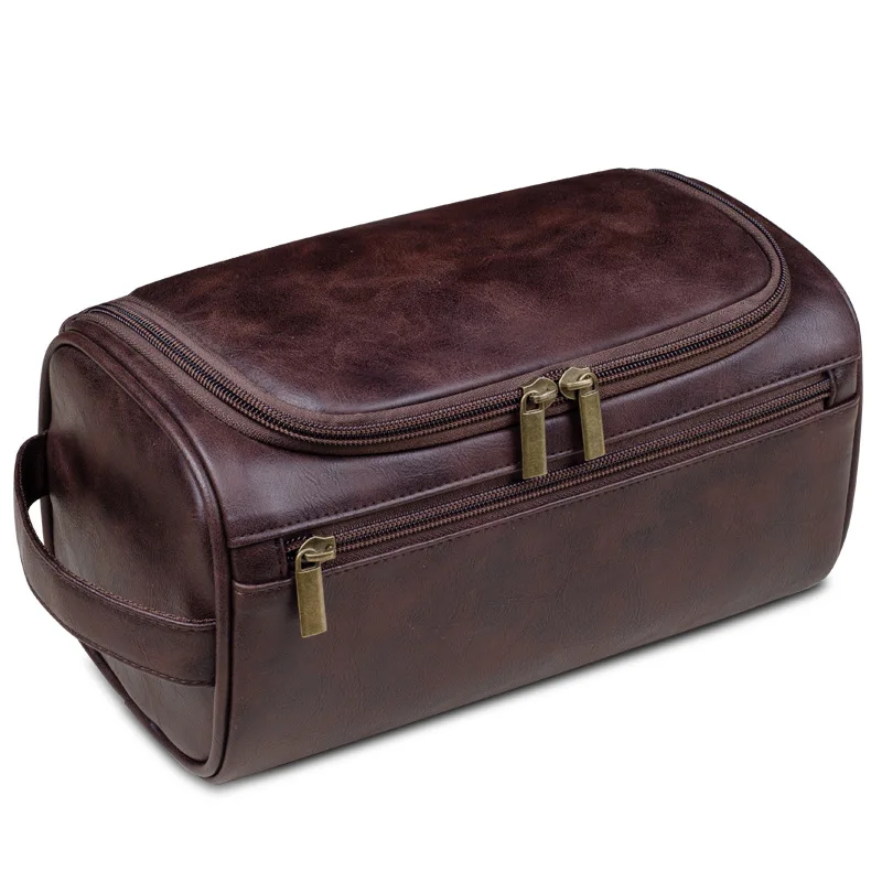 Large Capacity Cosmetic Storage Bag  Travel leather toiletry bag Multi-functional storage box Durable handbag Leather Zipper