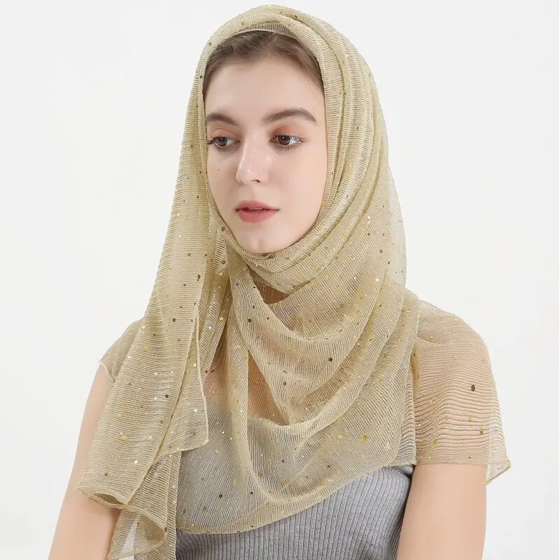Sequin Muslim Women Hijab Shimmer Shawl Hijabs Wrinkles Islamic Wedding Veil Scarves Head Cover
