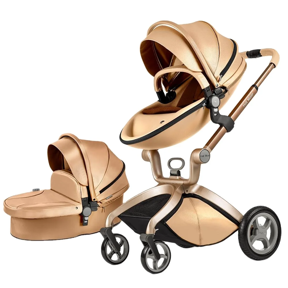 HOT MOM  PU leather Luxury Baby Stroller Luxury Landscape Baby Stroller